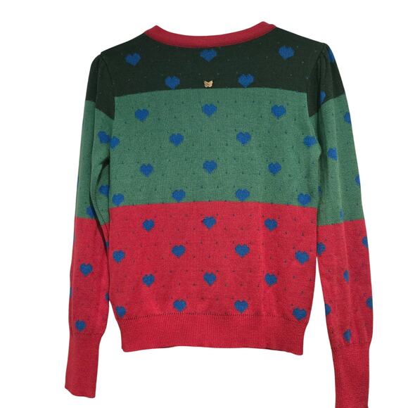 Benito Fernández 100% Wool Heart Cardigan Maximalist Color-Block Knit - Size S - Picture 3 of 8